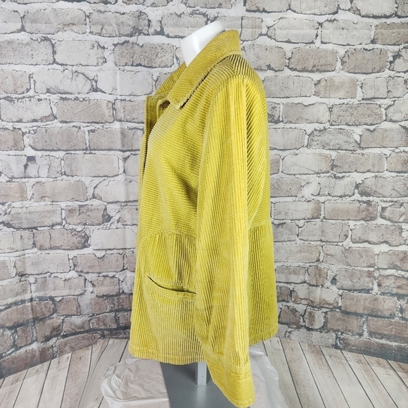 J Jill Wide Cord Button Front Shacket Citron Yellow Size Medium Boho Casual - Picture 5 of 11